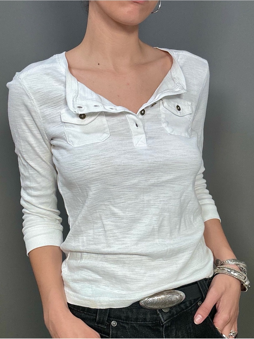 White buttoned henley top - Picture 2 of 6